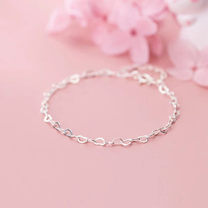 Authentic 925 Sterling Silver Simple Hearts Bracelet for Women Gift Fashion Adjustable Link Chain Bracelet Fine Jewelry