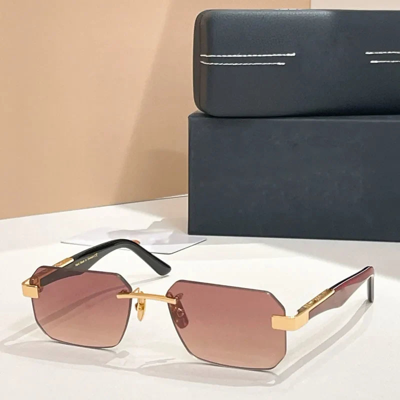 Designer Handmade Square Rimless Sunglasses THE TAIGE Gradient Alloy Acetate High Quality UV400 Women Germany Trendy with Case