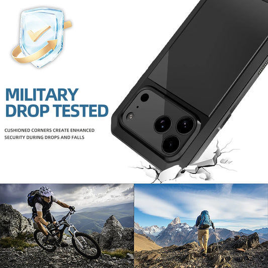 Heavy-duty protective armor metal aluminum shell iPhone 17 16 15 14 13 Mini 12 Pro 11 XS Max XR 16e shockproof protective case