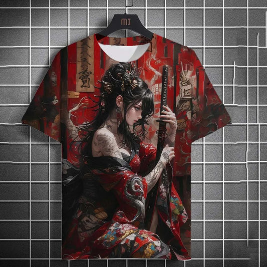 Fashion Men's T-shirt Cartoon Sexy samurai Girl graphic T shirts Summer Casual harajuku streetwear 3D Printed Hip Hop Unisex Top