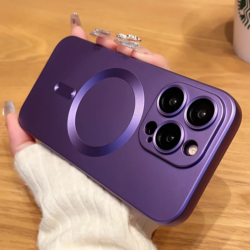 Luxury Matte Magnetic Phone Case For iPhone 17 13 16 Pro Max 15 14 Plus 16E 17 Air For Magsafe Charge Lens Protector Cover