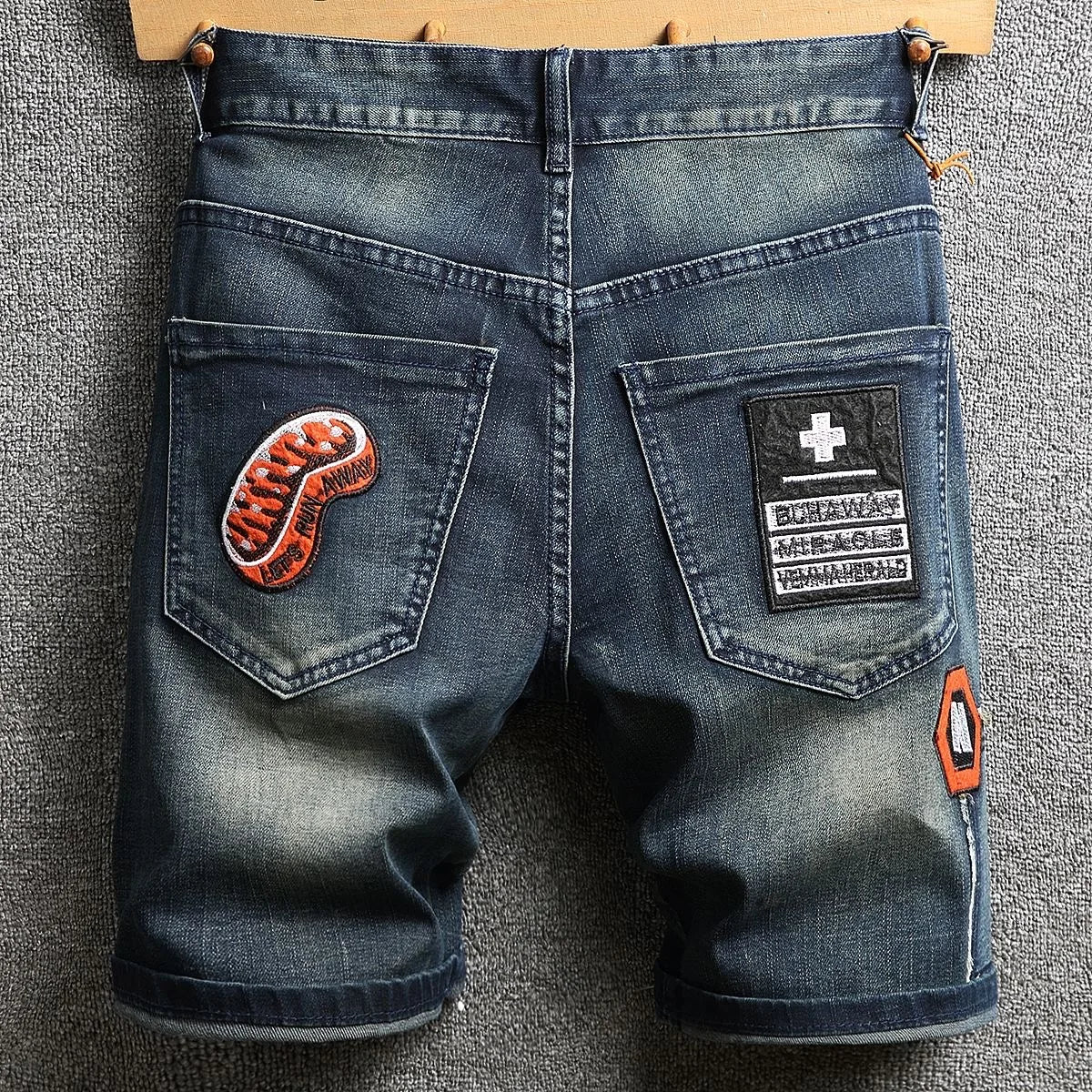 Summer New Fashion Trend Printed Straight Leg Sports Retro Jeans Men's Loose Large Size Comfortable High Quality Shorts 28-36