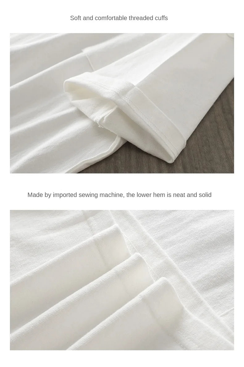 320gsm Heavy Short-Sleeved T-Shirt Men's Summer Vintage Half-Sleeve Pure Cotton Tees White Tops for Unisex