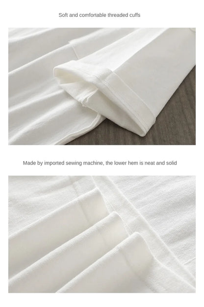 320gsm Heavy Short-Sleeved T-Shirt Men's Summer Vintage Half-Sleeve Pure Cotton Tees White Tops for Unisex