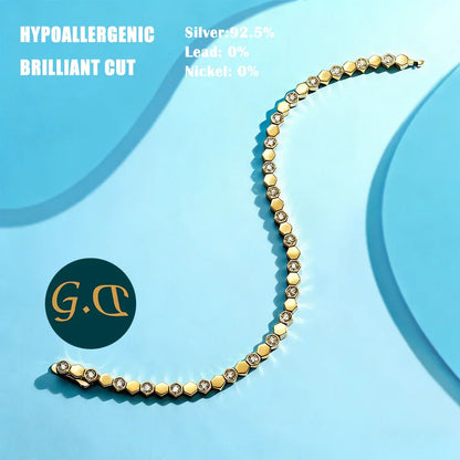 925 Sterling Silver 14K Gold Plated Moissanite Hexagon Tennis Bracelet for Women Color Sparkling Geometric Jewelry Gift