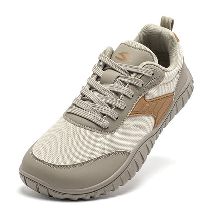 Wide Toe Running Shoes Unisex Minimalist Artificial Leather Walking Sneakers Lace Up Lightweight Breathable Shoes