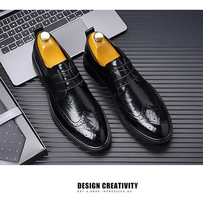 2026 Spring Autumn New Brogue Shoes for Men Solid Color Leather Dress Shoes Male Fashion Business Casual Wedding Shoe Man