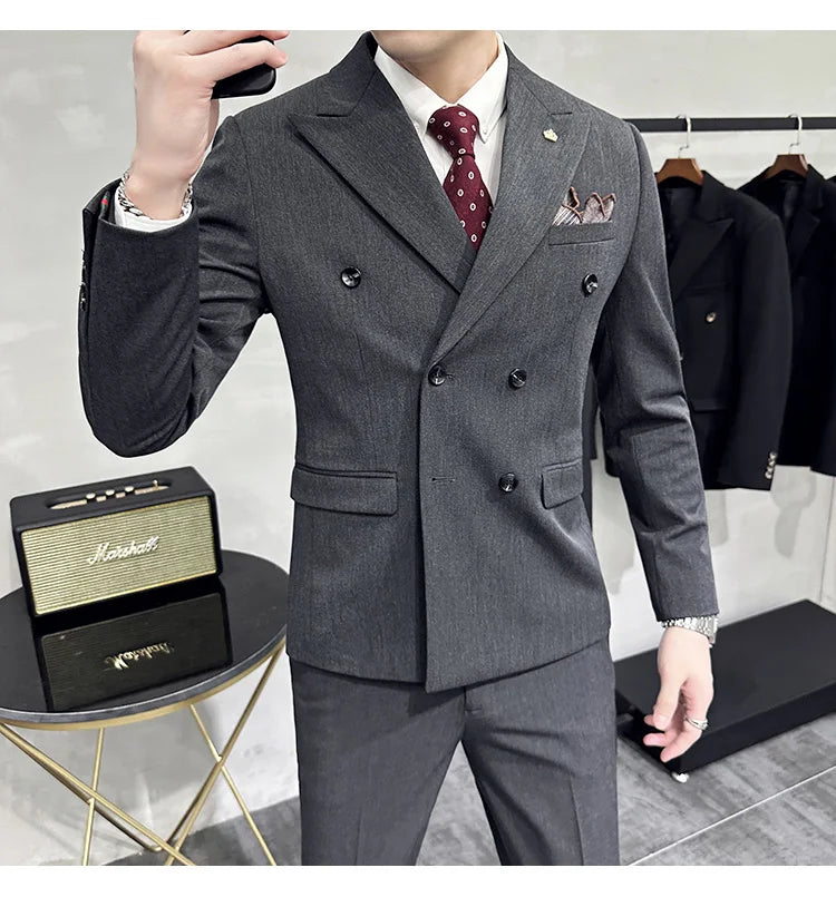 Jackets + Pants / Groom's Wedding Dress Best Fashion Mans Double -breasted Suit Blazer Trousers Male Formal Business Office Suit