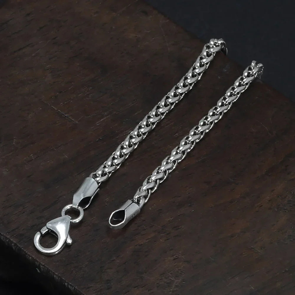 925 Sterling Silver 3mm Braided Wheat Chain Bracelet 17-21cm Simple Retro Minimalism Jewelry For Men and Women