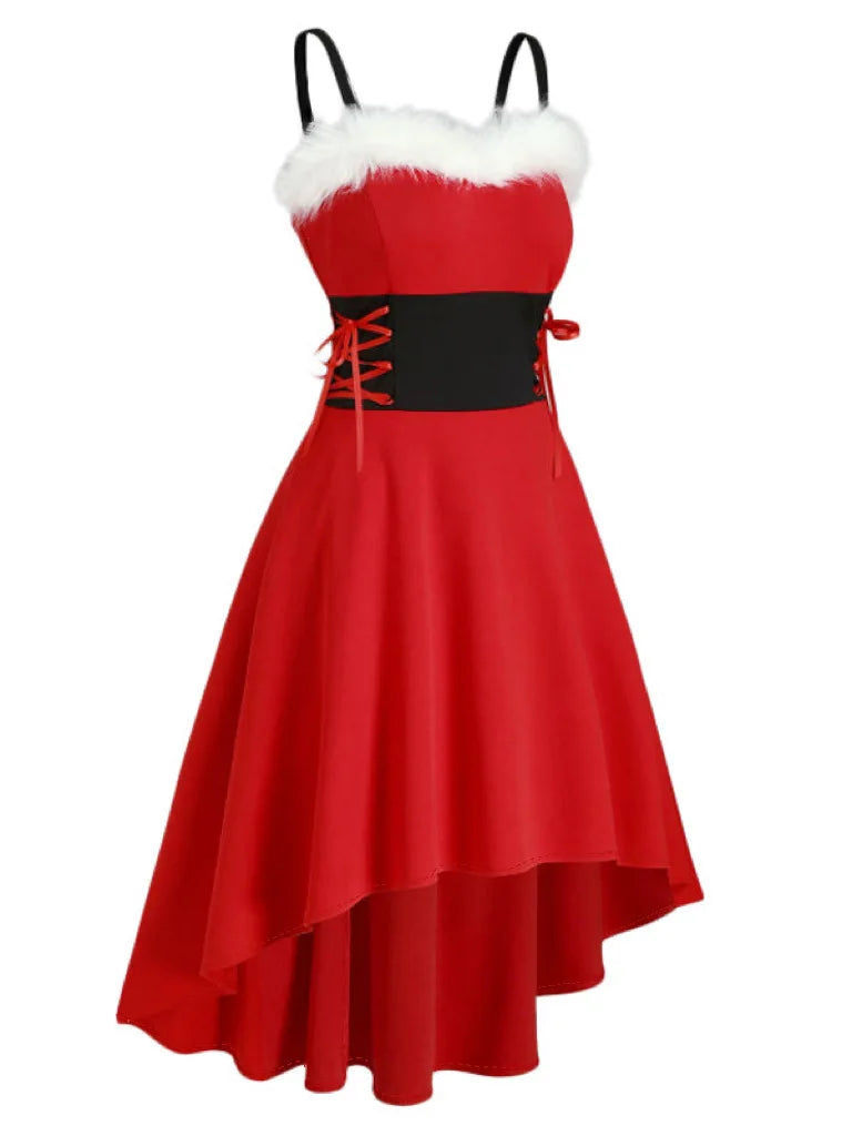 Women's Dress Christmas Floral Print Cold Shoulder Flounce Trim Elegant Dresses For New Year Sexy Merry Christmas Gift