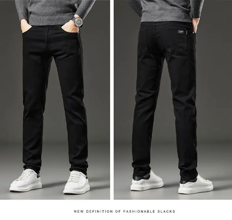 Men's autumn and winter hot jeans elastic small straight leg pants black gray micro elastic zipper fashionable versatile jeans