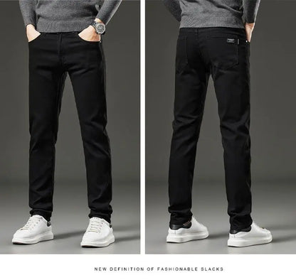 Men's autumn and winter hot jeans elastic small straight leg pants black gray micro elastic zipper fashionable versatile jeans