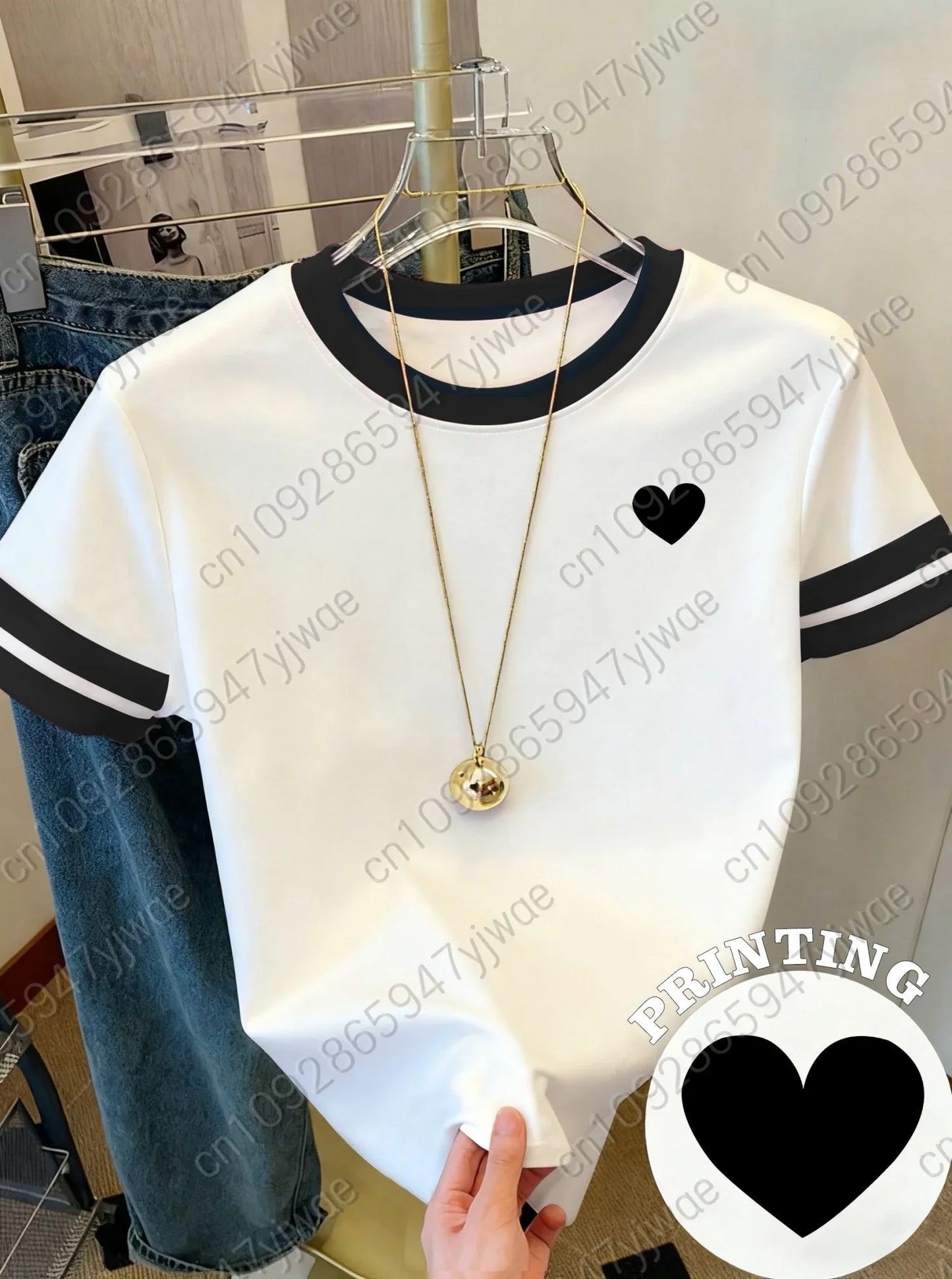 Womens Short Sleeve Valentines Day Edition Red Heart Print T-Shirt Girl Round Neck Tee Outdoor Sports plus-size women's clothing