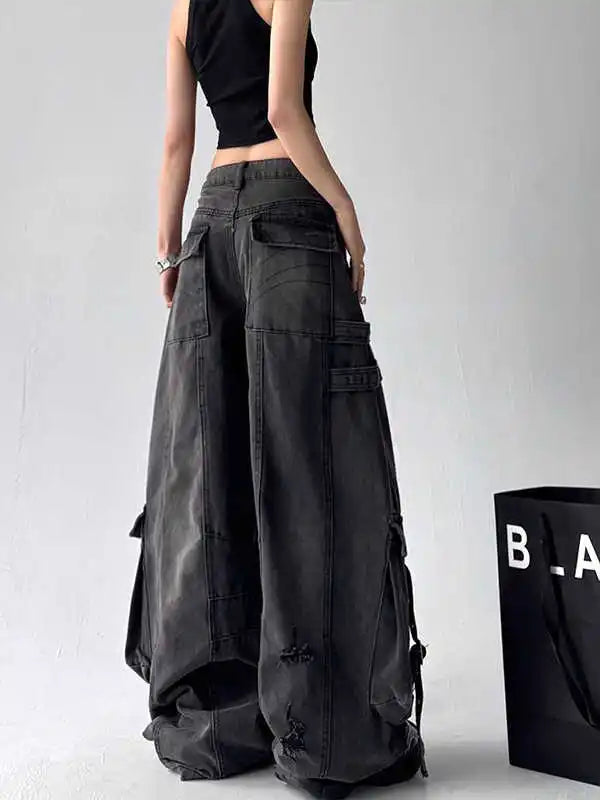 Black Jeans Women American Style Y2K 90S Vintage High Waisted Jean Straight Trouser Streetwear Casual Loose Wide Leg Denim Pants