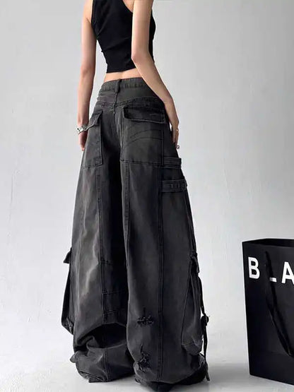 Black Jeans Women American Style Y2K 90S Vintage High Waisted Jean Straight Trouser Streetwear Casual Loose Wide Leg Denim Pants