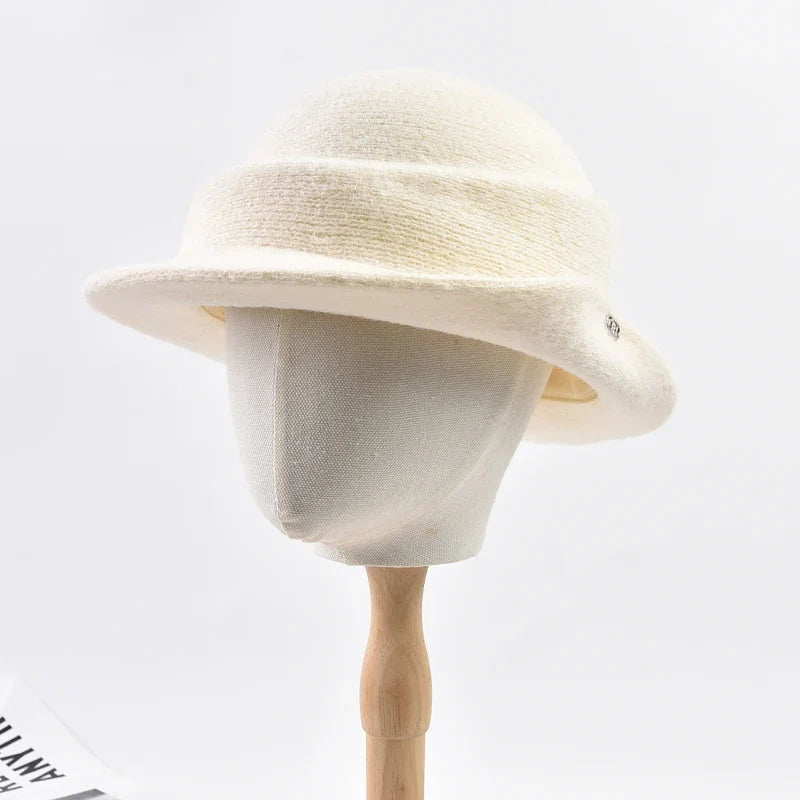 Women Elegant Party Formal Fedora Hat Winter Dome Basin Hat  Female Fashion Headwear