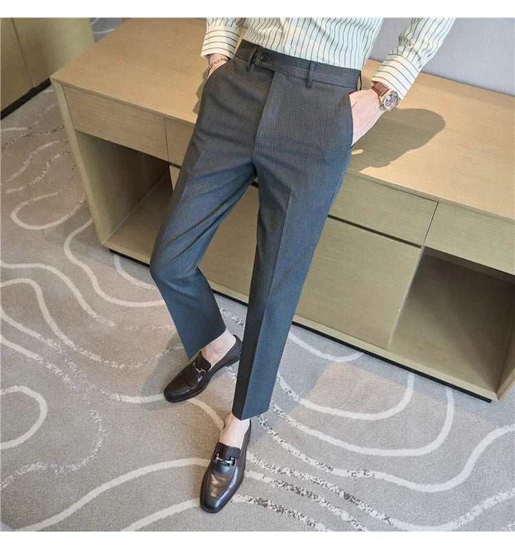 British Style Pinstripe Slim Fit Suit Pant Men Business Casual Simple Dress Pants High Quality Social Wedding Party Trousers