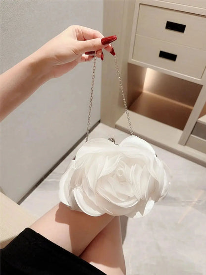 New Dinner Bag Flower Clutch Bag White Romantic Wedding Bridesmaid Bag Dress Prom Bag Party Bag