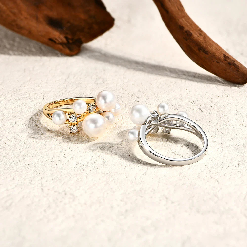 Bague ATTAGEMS Perle Moissanite DVVS 100% Argent Sterling S925 Plaqué Or 18 carats pour Femme Bague de Fiançailles Bijoux de Mariée Cadeau de Luxe