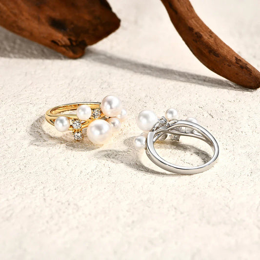 Bague ATTAGEMS Perle Moissanite DVVS 100% Argent Sterling S925 Plaqué Or 18 carats pour Femme Bague de Fiançailles Bijoux de Mariée Cadeau de Luxe