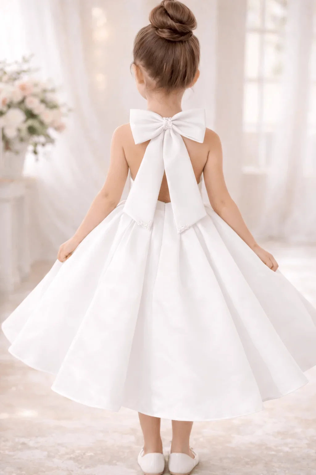 Satin Flower Girl Dress Mini Bridal Wedding Dress Kids Ball Gown 1st Communion Frock Pageant Gown Vestidos De Noiva Customized