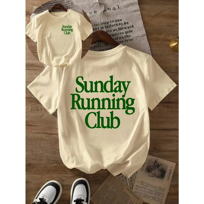 Sunday Running Club Print Summer T-Shirt Pure Cotton Breathable Tee Sporty & Casual Top Jogging Daily Wear Men Women Casual Tee