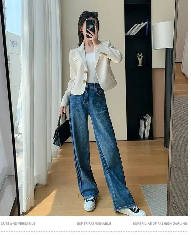 Korean Style Women Blazers Cropped New Autumn Solid Gentle Basic Defined Overcoats Harajuku Leisure Notched Fashion All-match