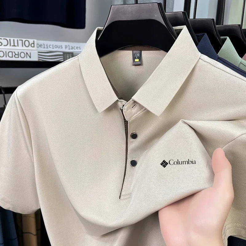 High end brand men's letter printed short sleeved polo shirt cool breathable casual business 2025 summer new style lapel T-shirt