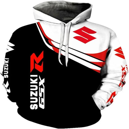 men's casual hoodie, 3D printed long-sleeved top for outdoor motorcycle and bicycle enthusiasts, autumn and winter