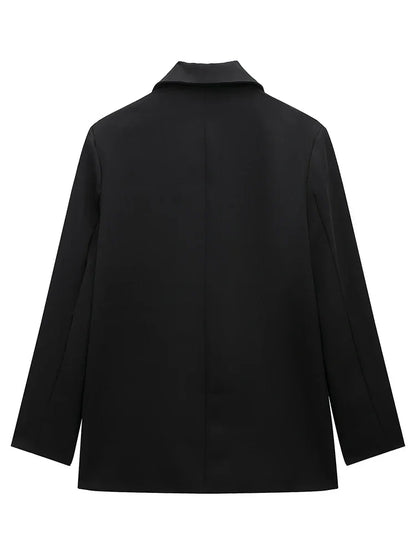 Women Fashion With Pockets Solid Double Breasted Blazer Vintage Long Sleeves Notched Neck Female Office Lady Outfits