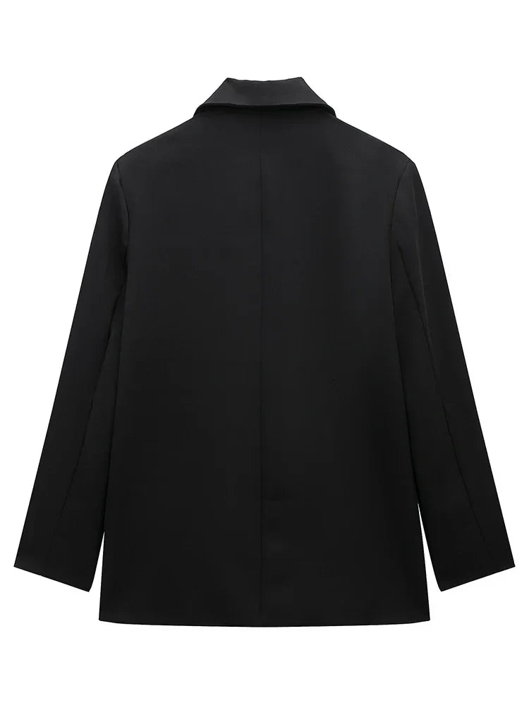 Women Fashion With Pockets Solid Double Breasted Blazer Vintage Long Sleeves Notched Neck Female Office Lady Outfits