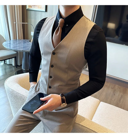 ( Vest + Pants) Men Luxury High Quality Business Suit Vest 2 pieces Formal Groom Wedding Dress Vest Set Fashion Club Clothing