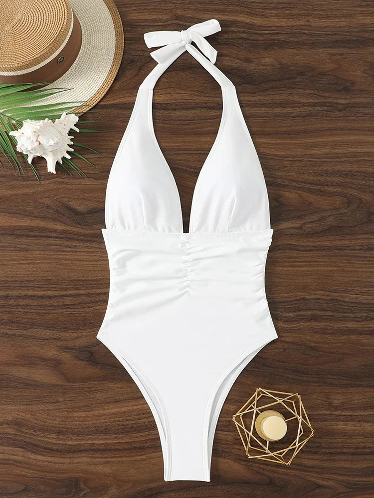 Halter Top Bathing Suit Woman Swimsuits One Piece Swimwear Women's  2026 Trend V Neck Beachwear Female Monokini Summer Bodysuit