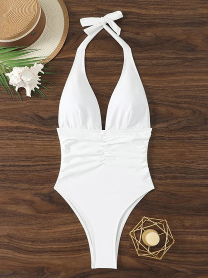 Halter Top Bathing Suit Woman Swimsuits One Piece Swimwear Women's  2026 Trend V Neck Beachwear Female Monokini Summer Bodysuit