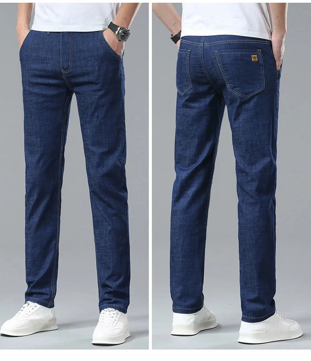 Summer Lyocell Men's Jeans Breathable Thin Casual Straight Stretch Business Work Denim Trousers Classic Fashion Brand Clothing