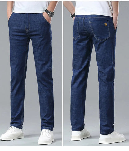 Summer Lyocell Men's Jeans Breathable Thin Casual Straight Stretch Business Work Denim Trousers Classic Fashion Brand Clothing
