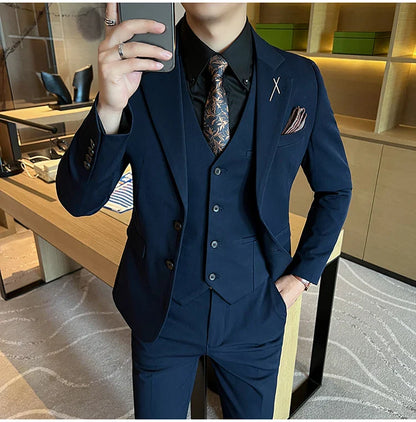 2026 High Quality (Suit + Vest + Trousers) Stylish and Handsome Casual Wedding Suit Business Suit Three-Piece Genuine