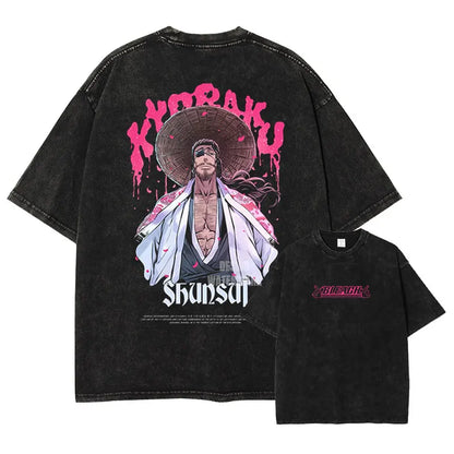 Japan Anime Bleach Aizen Sousuke Graphic Tee Men Oversized Washed Tshirts Manga Casual T Shirt Harajuku Male Cotton T-shirt