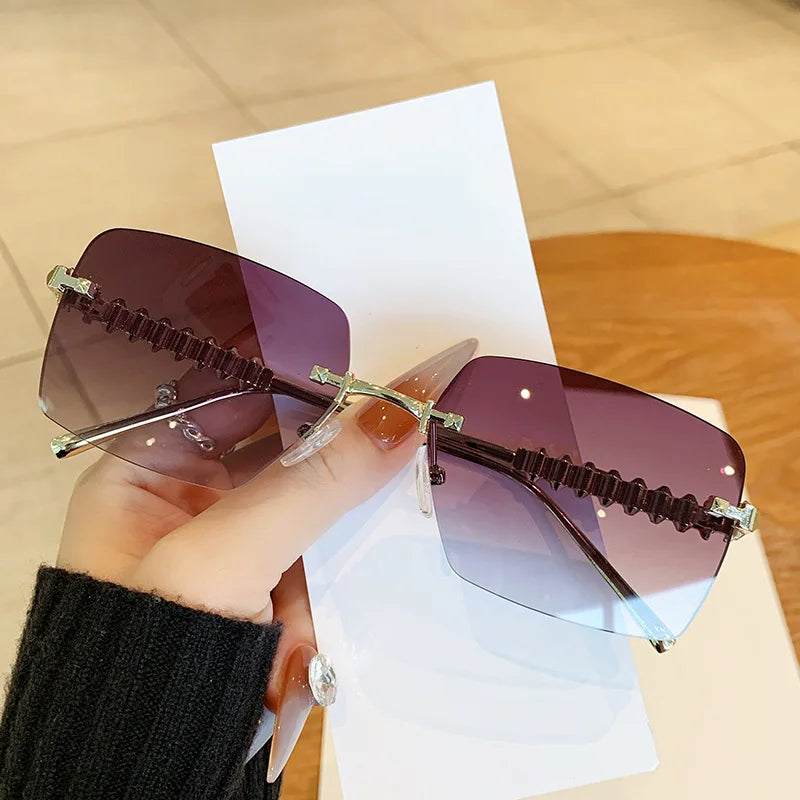 2025 Ins New Square Rimless Sunglasses Women Men Fashion Metal Rivet Legs Sun Glasses Ladies Luxury Sunshade Gafas De Sol UV400