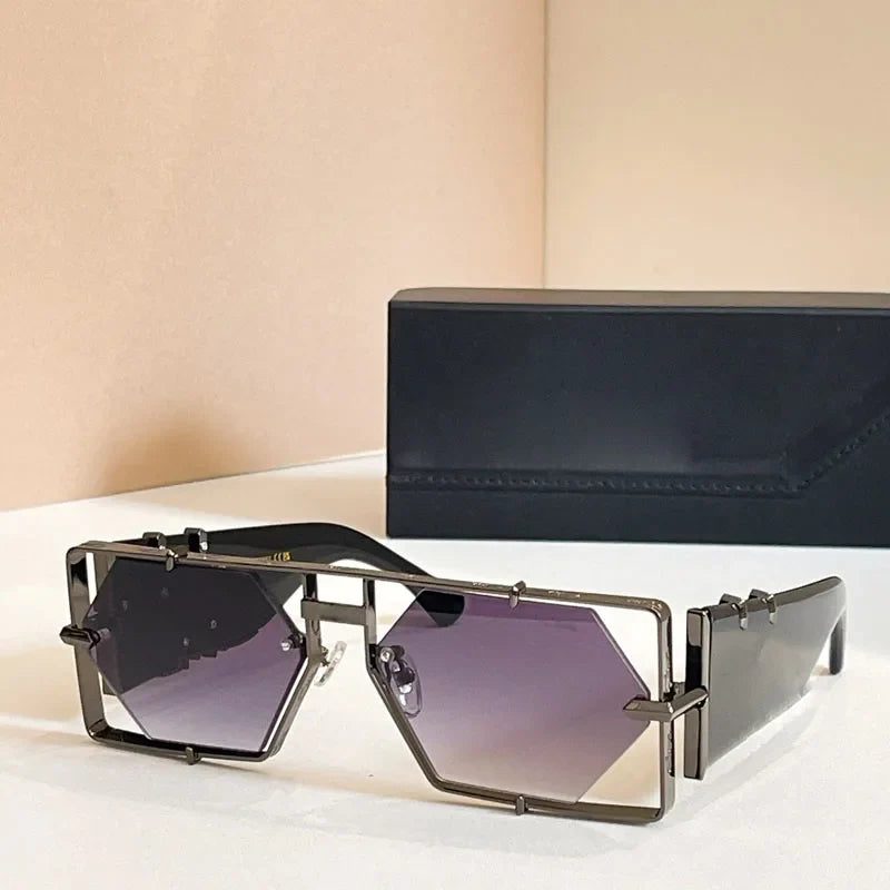 Hexagon 004 Desinger Brand Sunglasses Men Women Metal Thick Acetate Luxury Square Classical Outdoor Solar Shades UV400 with Case