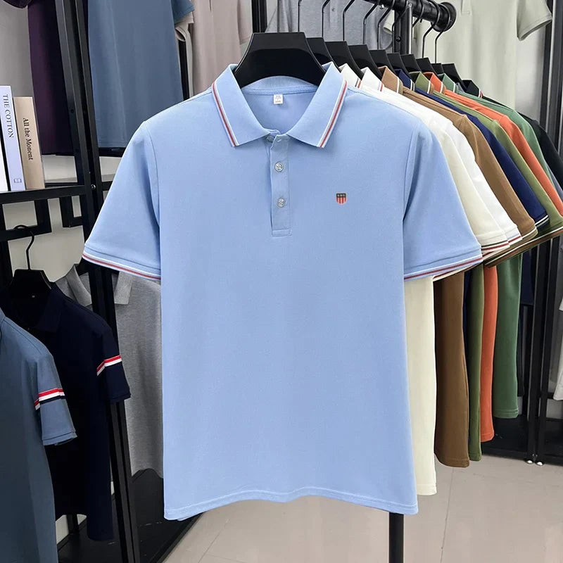 Luxury men's classic brand embroidered best-selling striped polo shirt summer new comfortable best-selling breathable short top