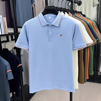 Luxury men's classic brand embroidered best-selling striped polo shirt summer new comfortable best-selling breathable short top