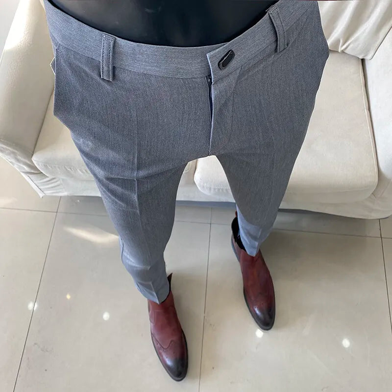 Spring 2026 Mens Casual Slim Fit Dress Pants Streetwear Suit Pants Men High Quality Office Pants All Match ankle Length Trousers