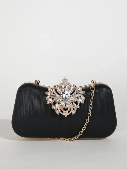 Luxury Rhinestone Evening Bag For Carnaval, Shiny Wedding Dress Purses,  Glamorous,Elegant,Exquisite Small Rhinestone Decor Boxy