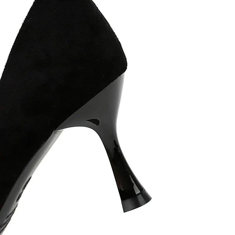 Autumn Simple Elegant 10cm 7cm High Heels Stiletto Womens Shoes Pointed Black Etiquette Professional Single Shoes Wedding Shoes