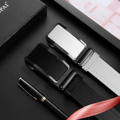 Men's Leather Belt Men's High-quality Business Belt Automatic Buckle Fashionable Ratchet Belt Can Be Adjusted Freely 2PCS