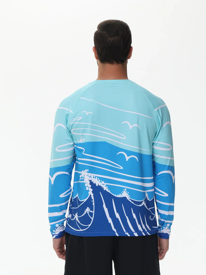 Men's Summer Fishing Shirt for Beach Vacation Swimming T-shirt, Quick-dry UPF 50+ Rash Guard Breathable Top for Board Sports