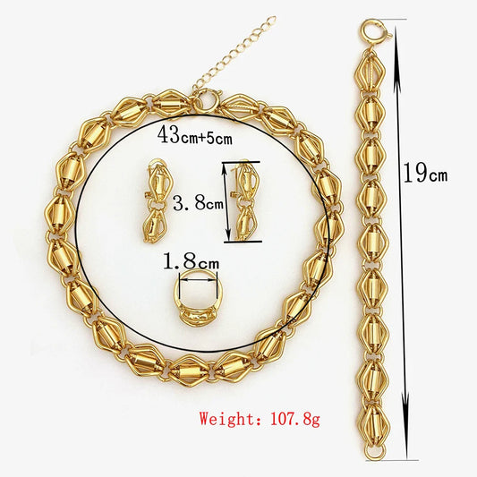 Dubai Nigeria Jewelry Set For Women Classic Design Beads Necklace Earrings Ring Bracelet 18K Gold Plated 4Pcs Set Jewelry