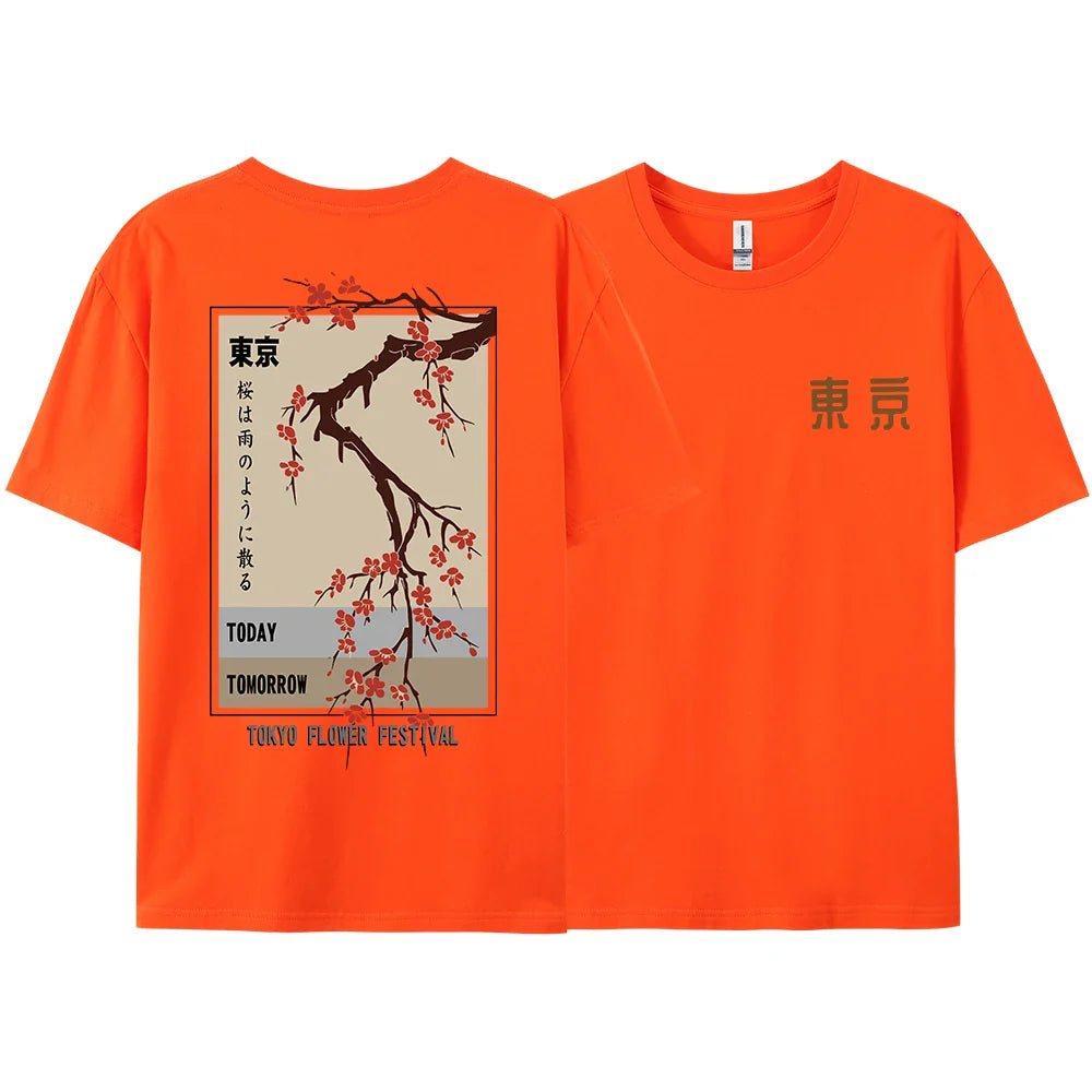 Today Tomorrow Tokyo Flower Festival T Shirt Men Women Fashion O-Neck Tshirts Summer Cotton Tops Loose Street Hip Hop T-Shirts