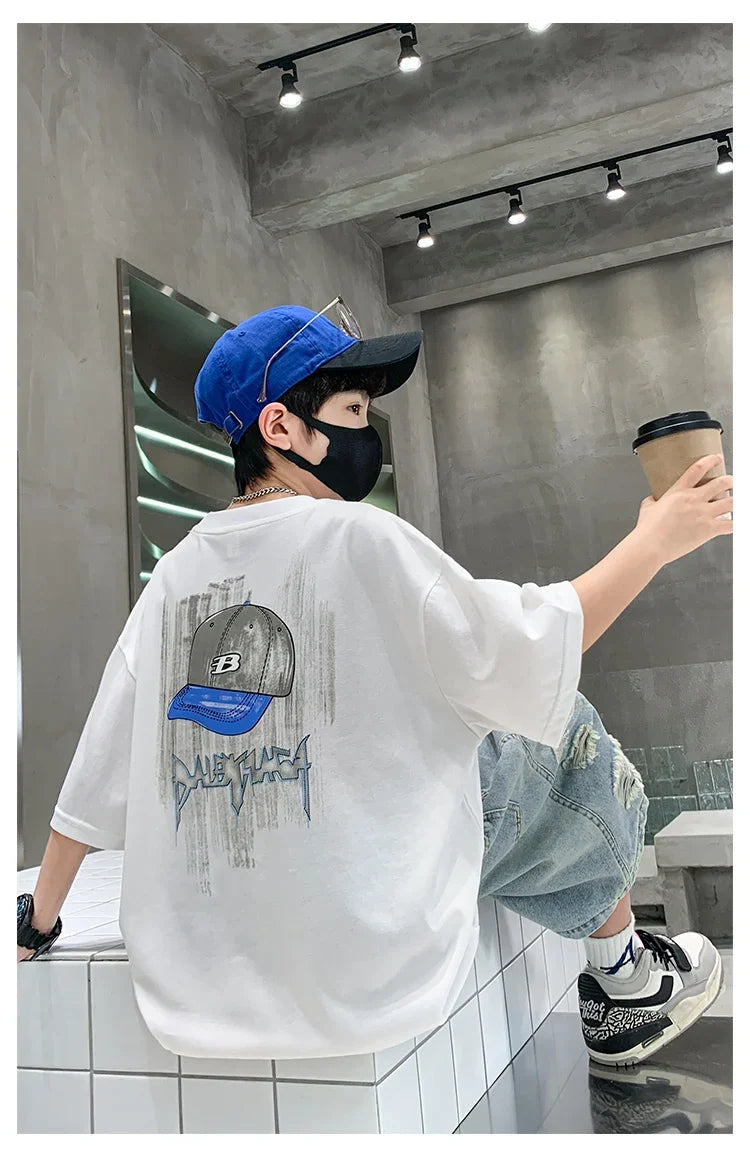 2025 New Summer Clothing Set for Kids Boy Luxury Summer Suit Children Cotton T-shirt And Denim Shorts 2 Pieces Tracksuit Outfit